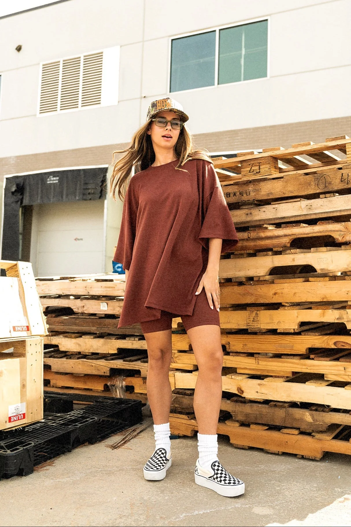 Malone Ribbed Biker Set in Cool Girl Brown