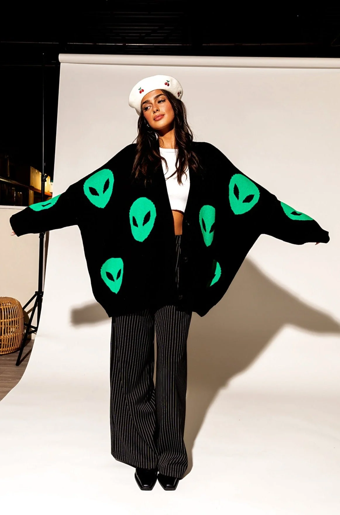 Too Cool For You Oversized Alien Cardigan in Black