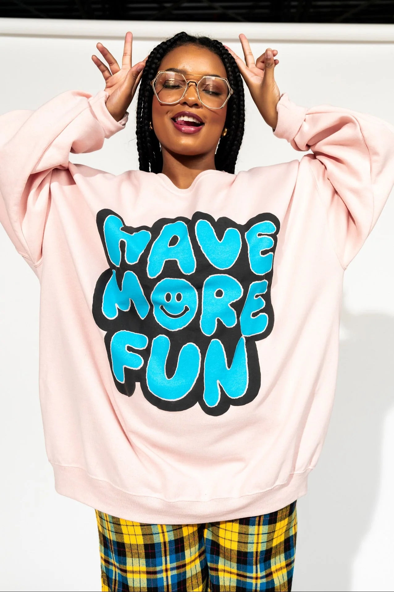 Have More Fun Oversized Pullover in Ballet Pink