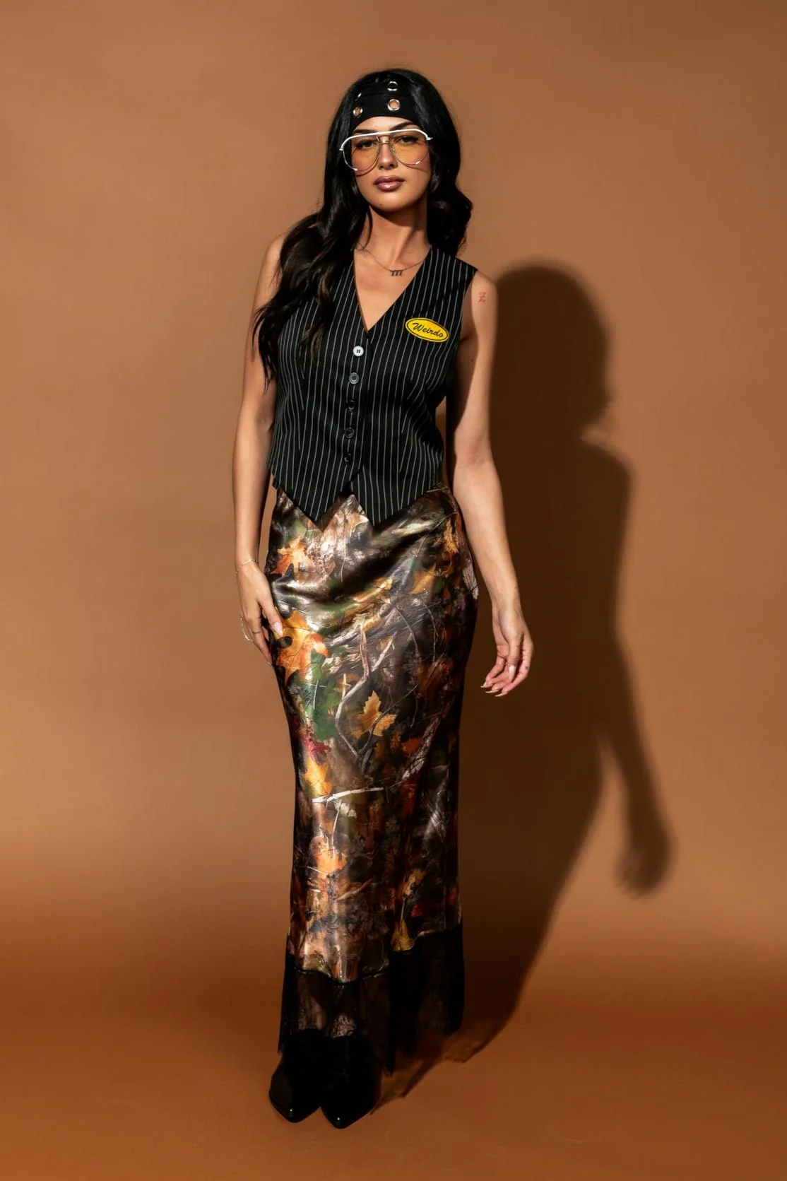 Coolest Girl in The Room Camo + Lace Satin Bias Skirt
