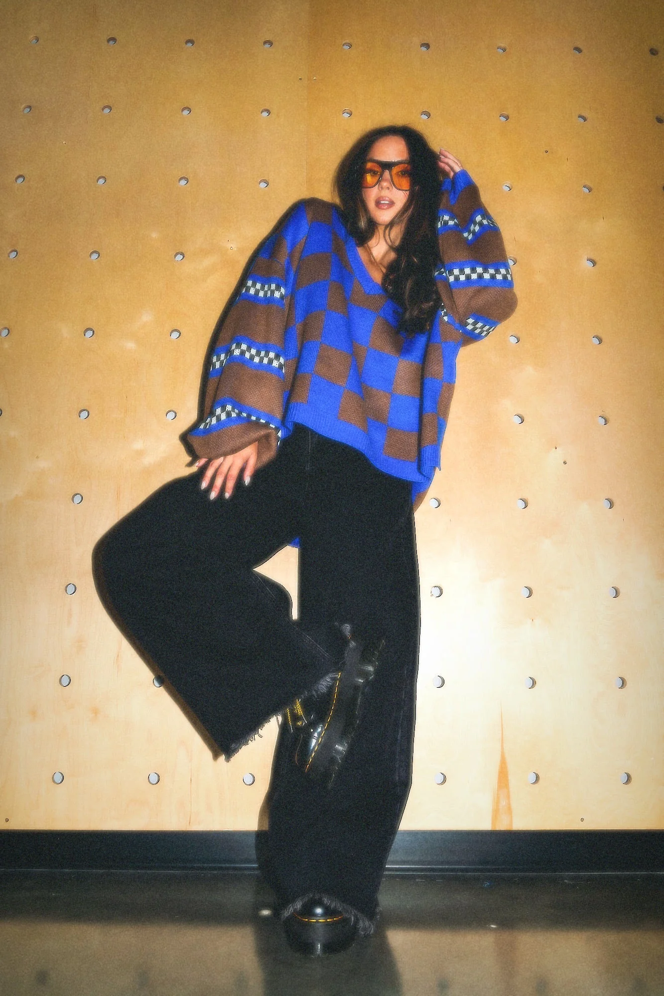 So Money Oversized Checkerboard Knit