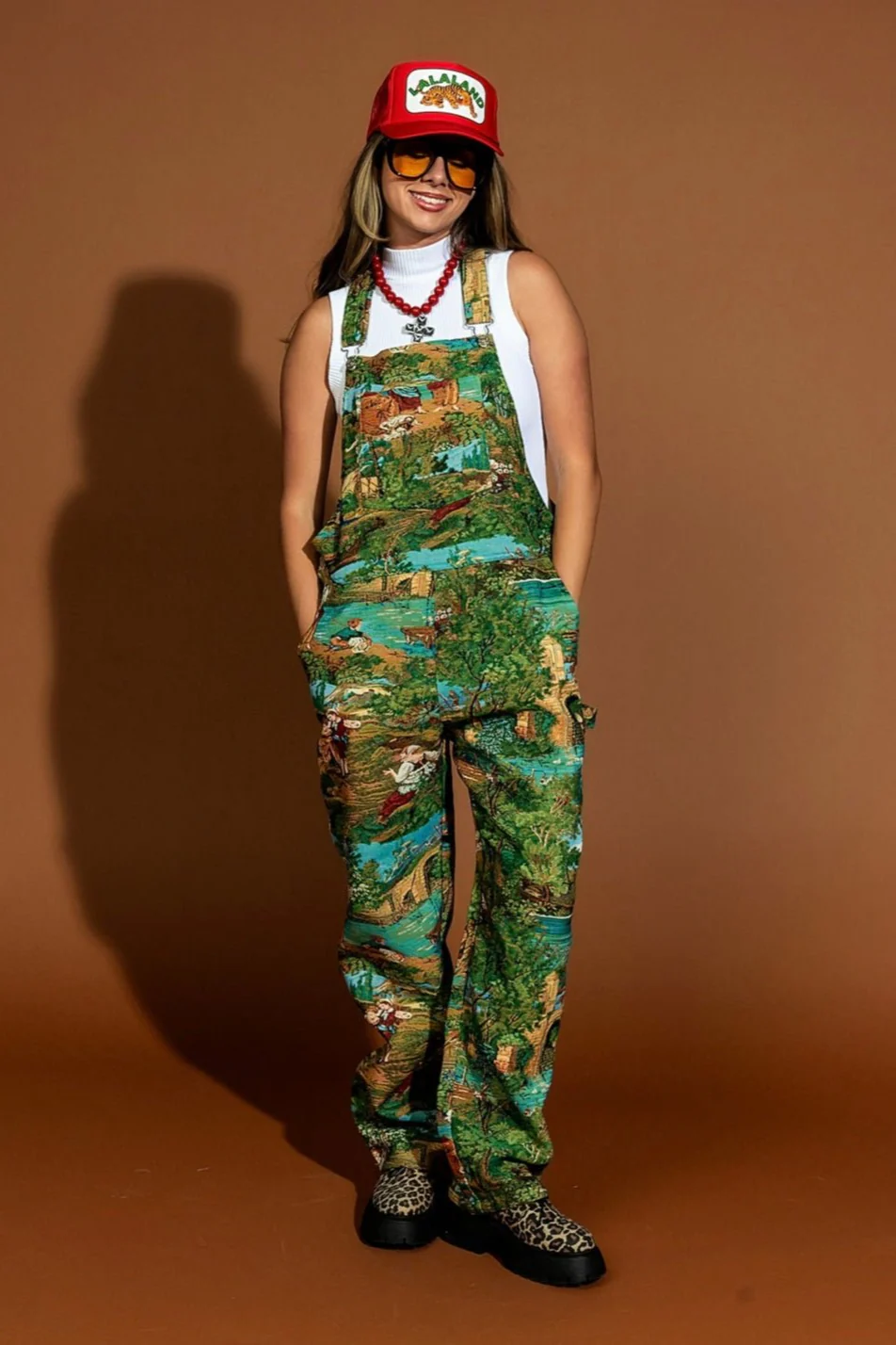 Grandma's Couch Jacquard Overalls in Grass is Greener