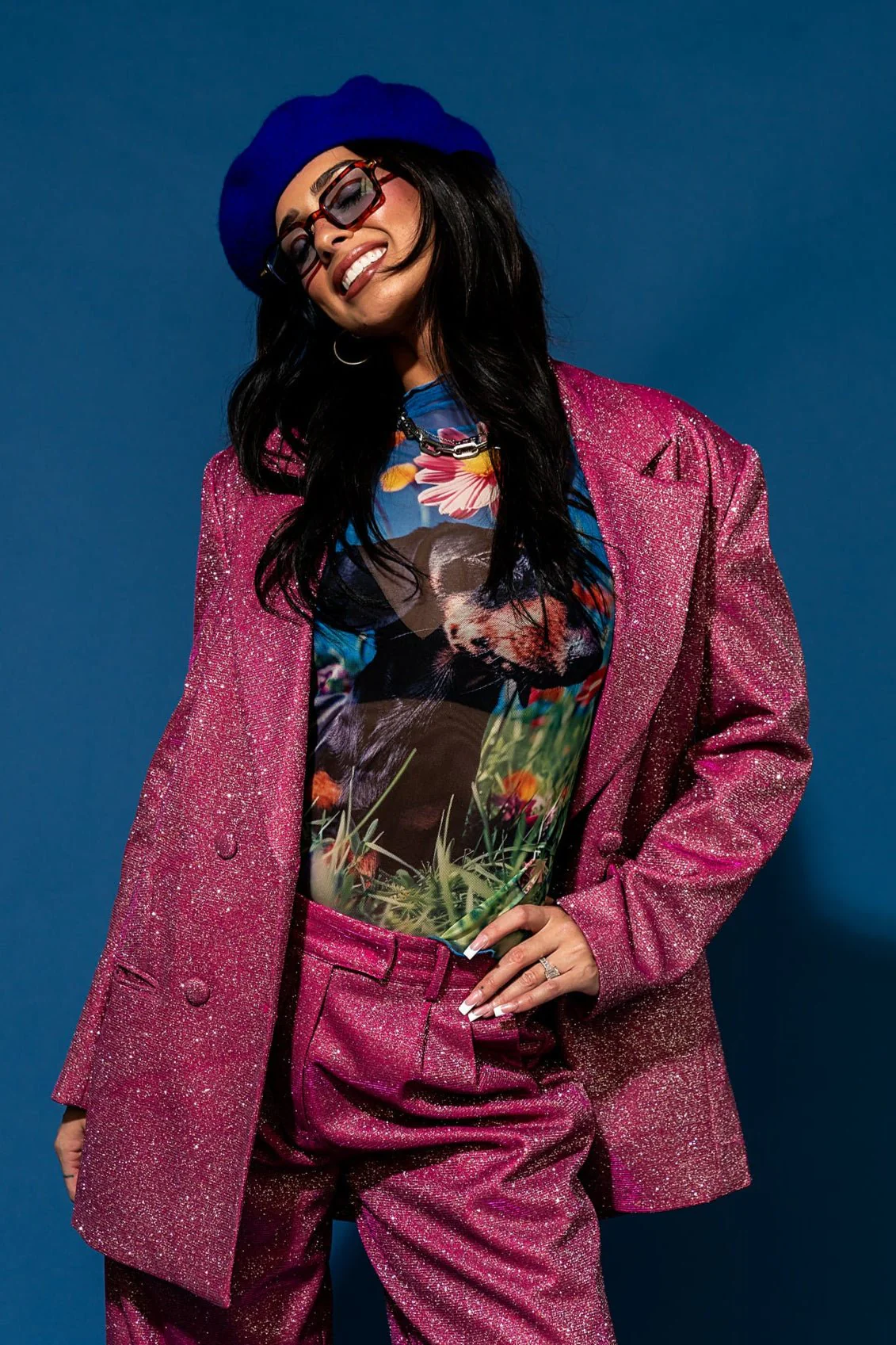 To The Disco Sparkle Boyfriend Blazer in Pink
