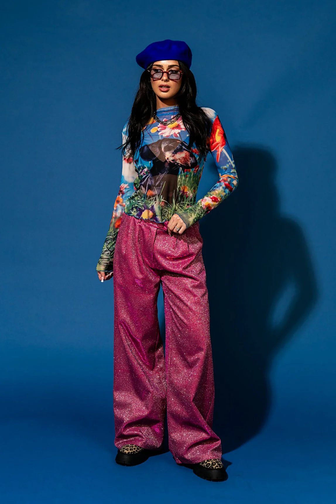 To The Disco Sparkle Wide Leg Trouser in Pink