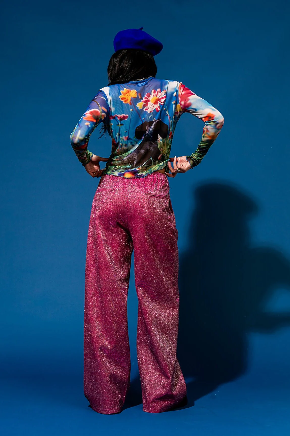 To The Disco Sparkle Wide Leg Trouser in Pink