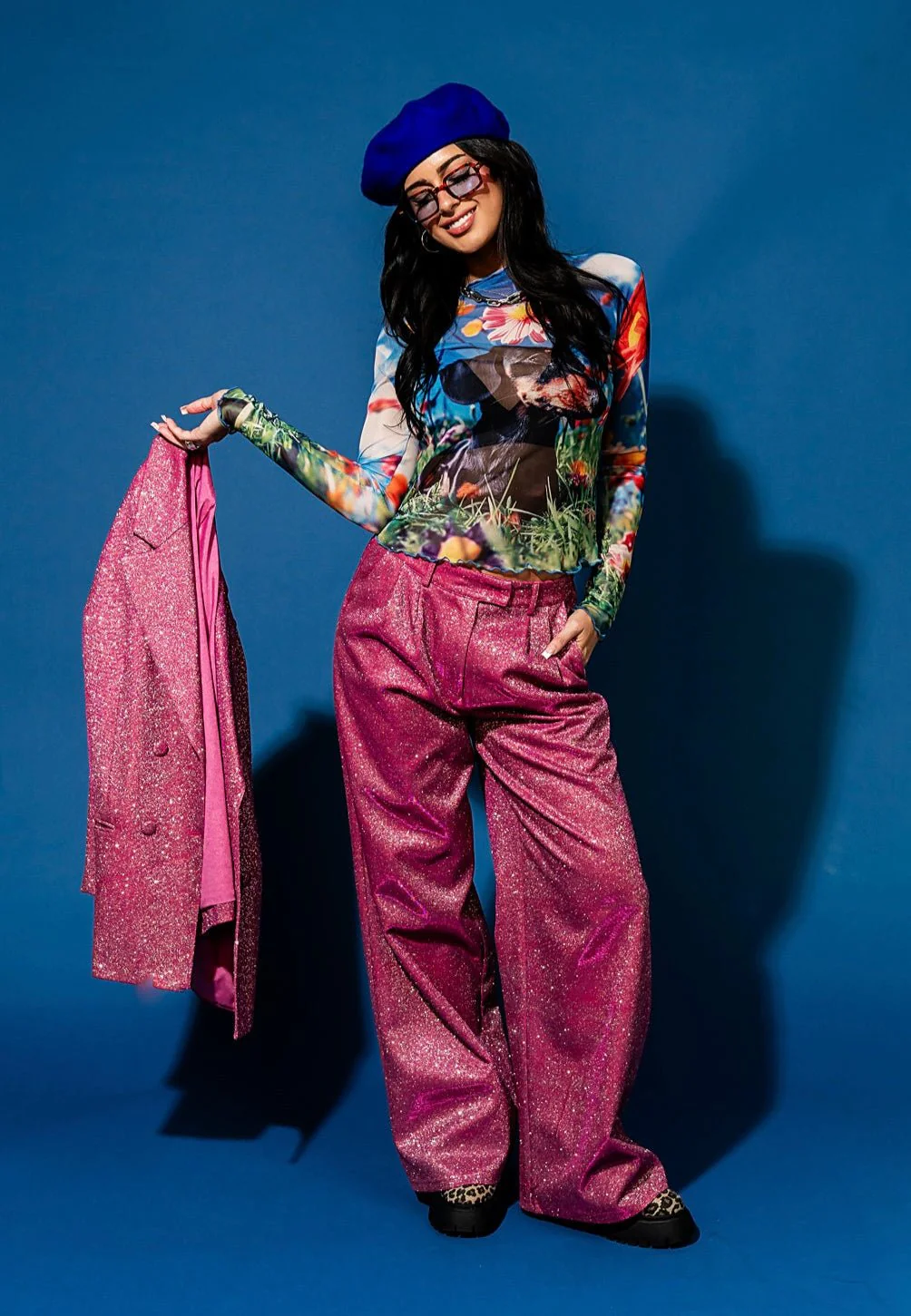To The Disco Sparkle Wide Leg Trouser in Pink