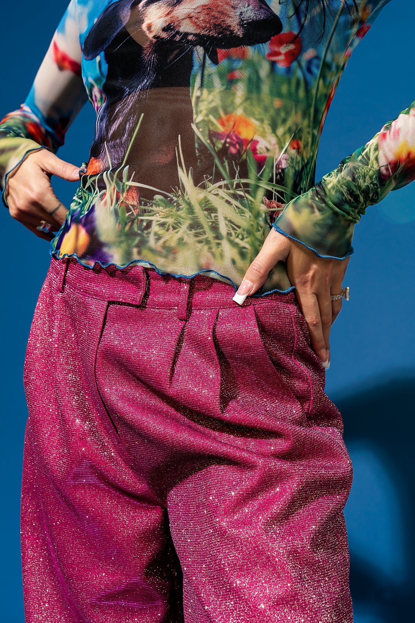 To The Disco Sparkle Wide Leg Trouser in Pink