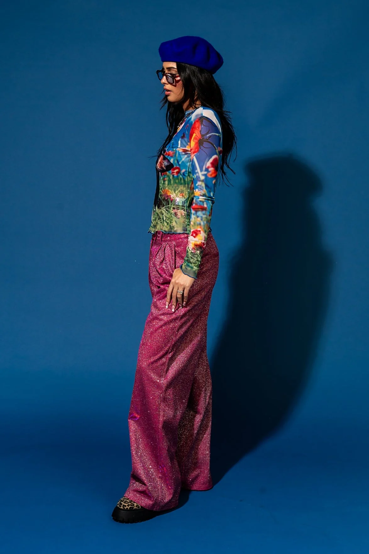To The Disco Sparkle Wide Leg Trouser in Pink