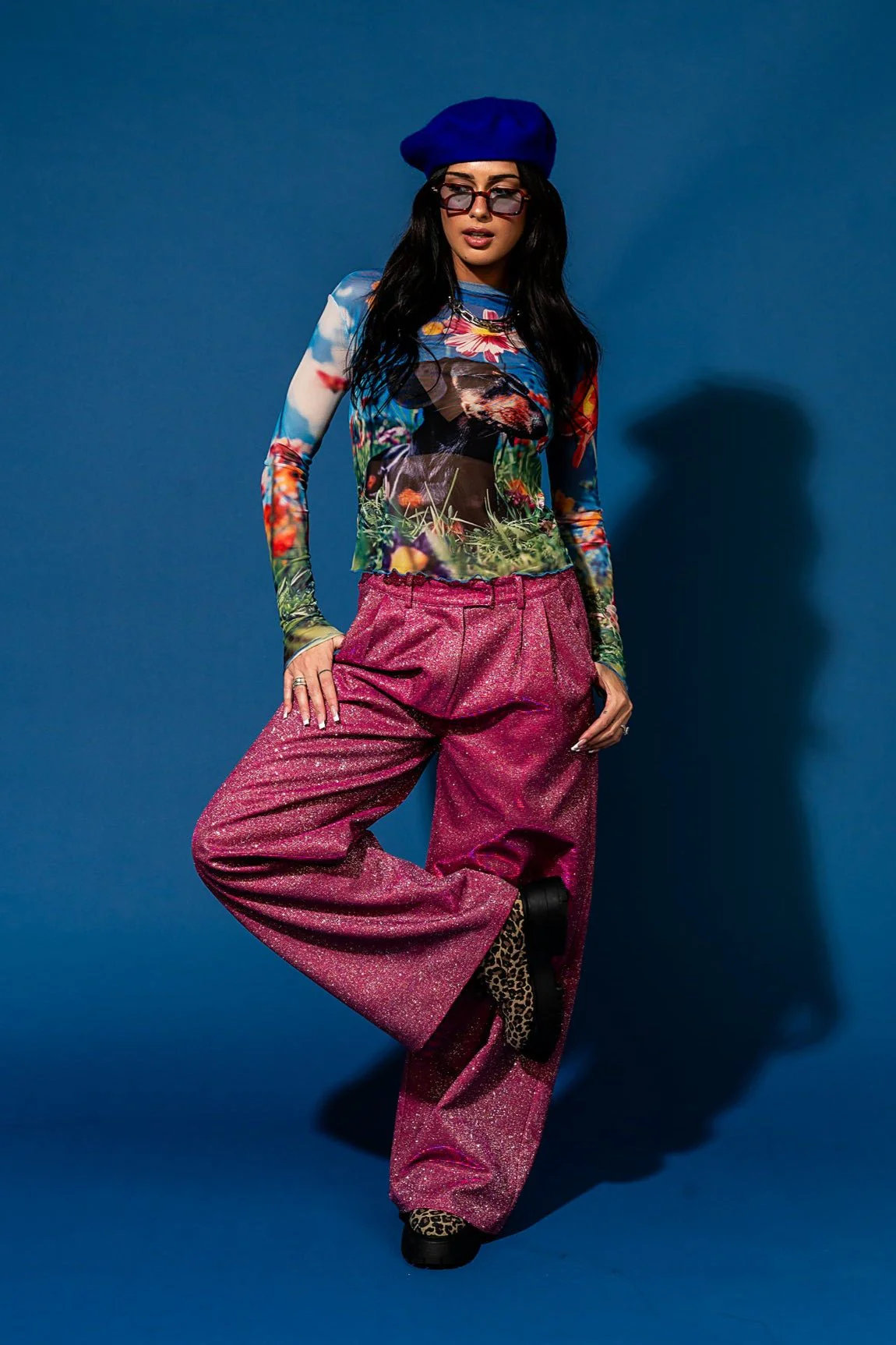 To The Disco Sparkle Wide Leg Trouser in Pink
