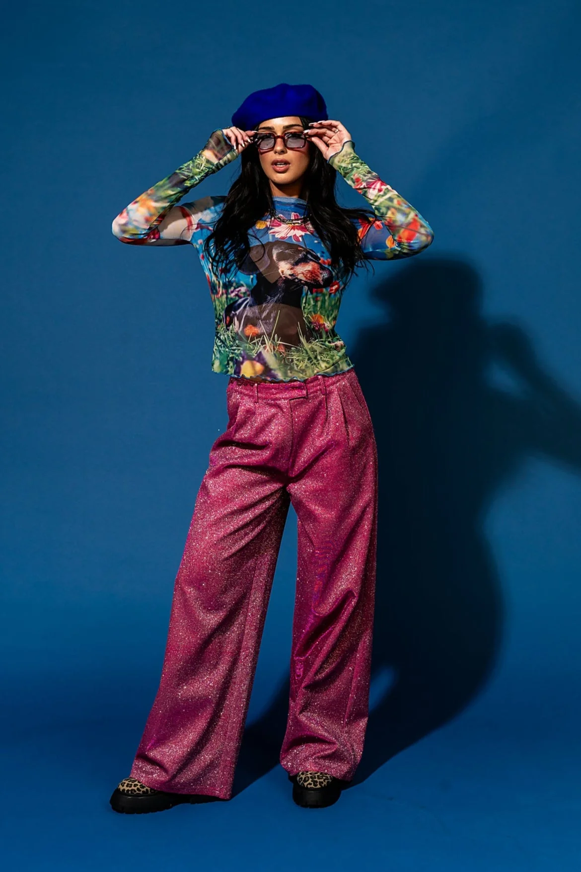 To The Disco Sparkle Wide Leg Trouser in Pink