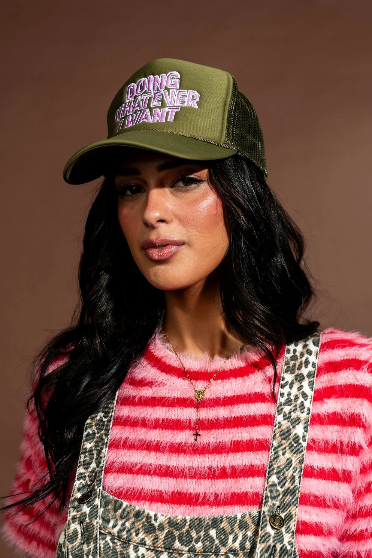 Doing Whatever I Want Embroidered Trucker Hat in Olive