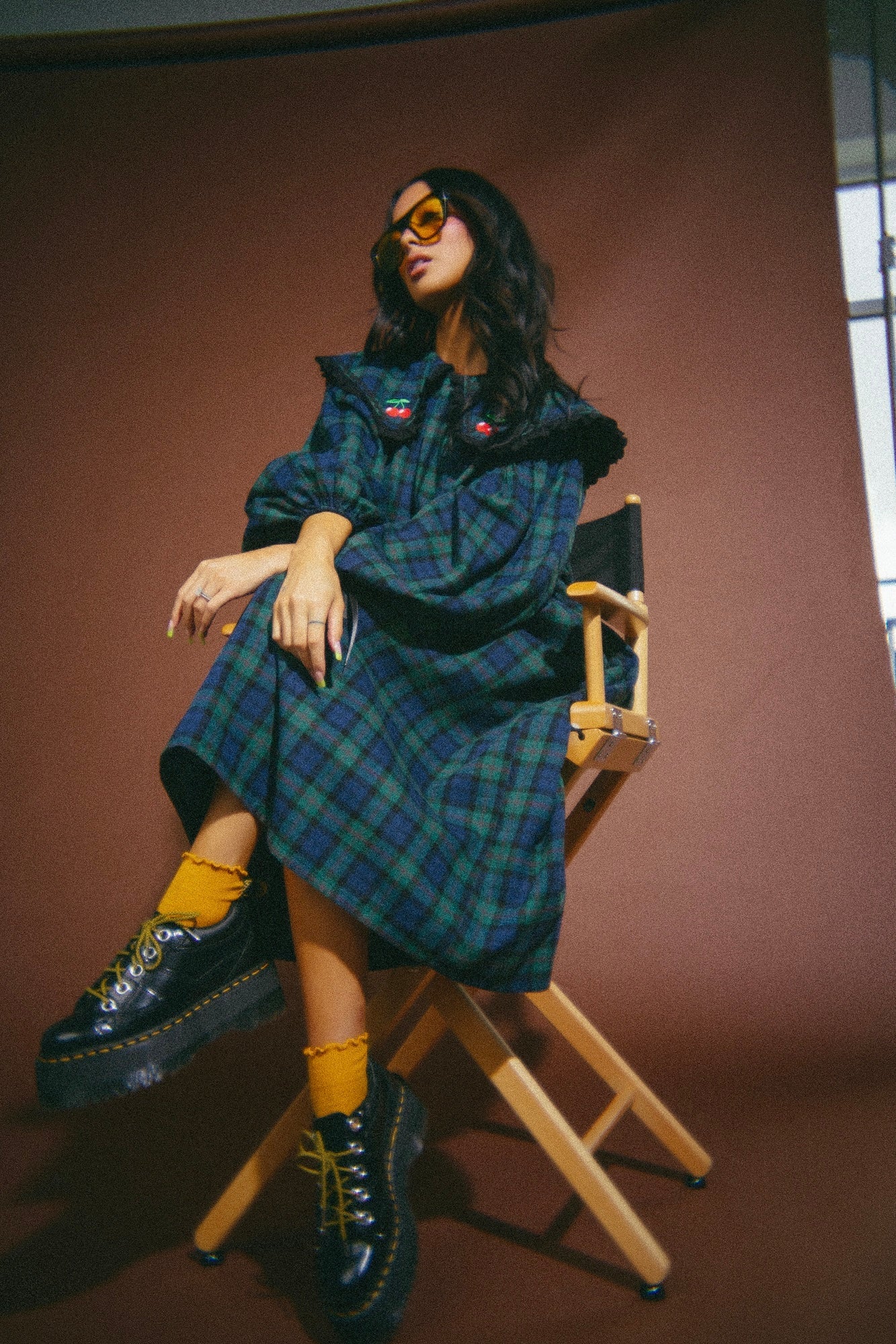 Magic Maker Maxi Dress in Grunge Girl Green Plaid + Cherries