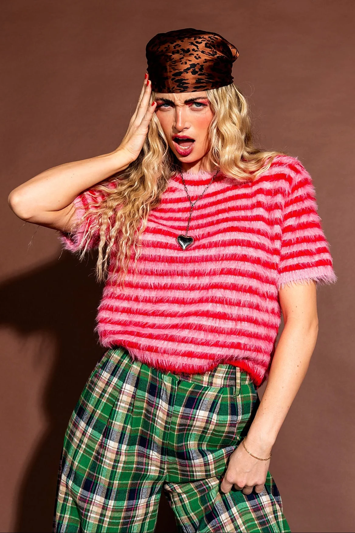 Be Proud Of Yourself Fuzzy Knit Top in Red + Pink